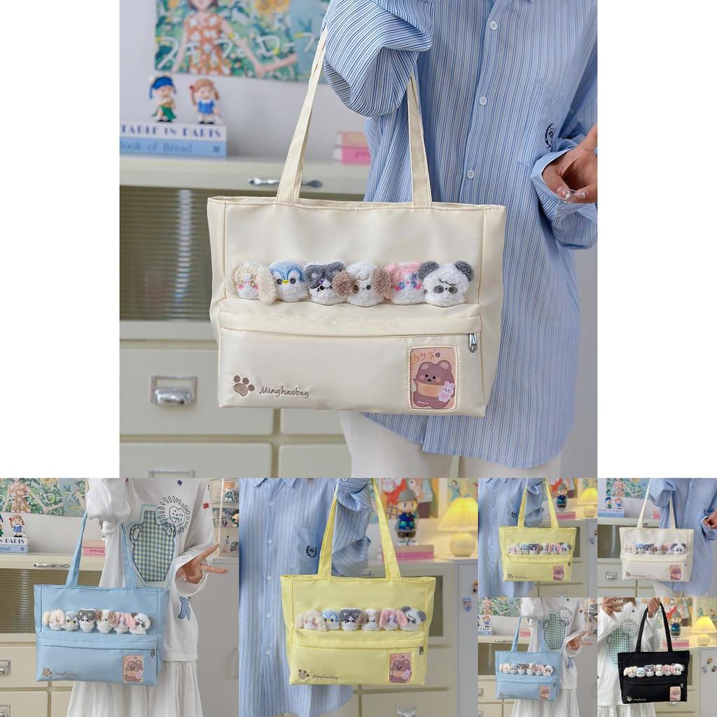 Cute Cat Paw Letter Embroidery Large Capacity Women Casual Canvastote Bag For Daily Use