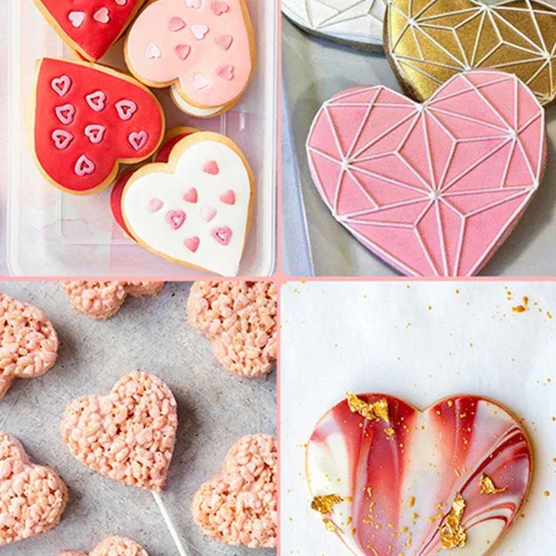Love Heart Cookie Stencils Valentine‘s Day Fondant Mold Biscuit Baking Moulds Coffee Powder Sieve Pastry Spray Tools for Wedding