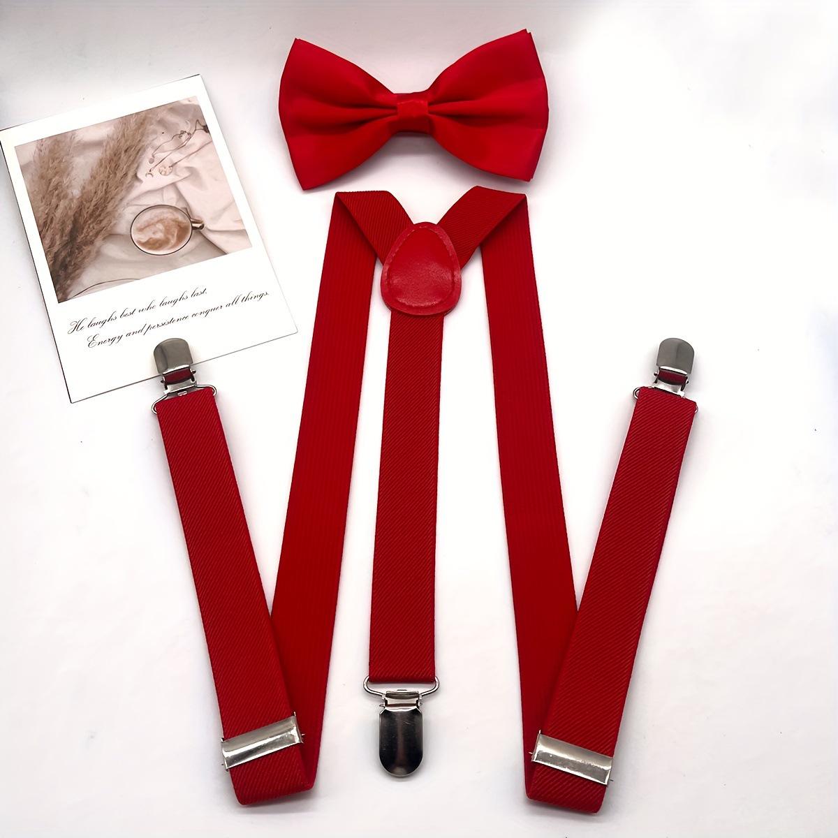 

Мужской однотонный набор галстук-бабочка и подтяжки с клипсами-дунгари красный