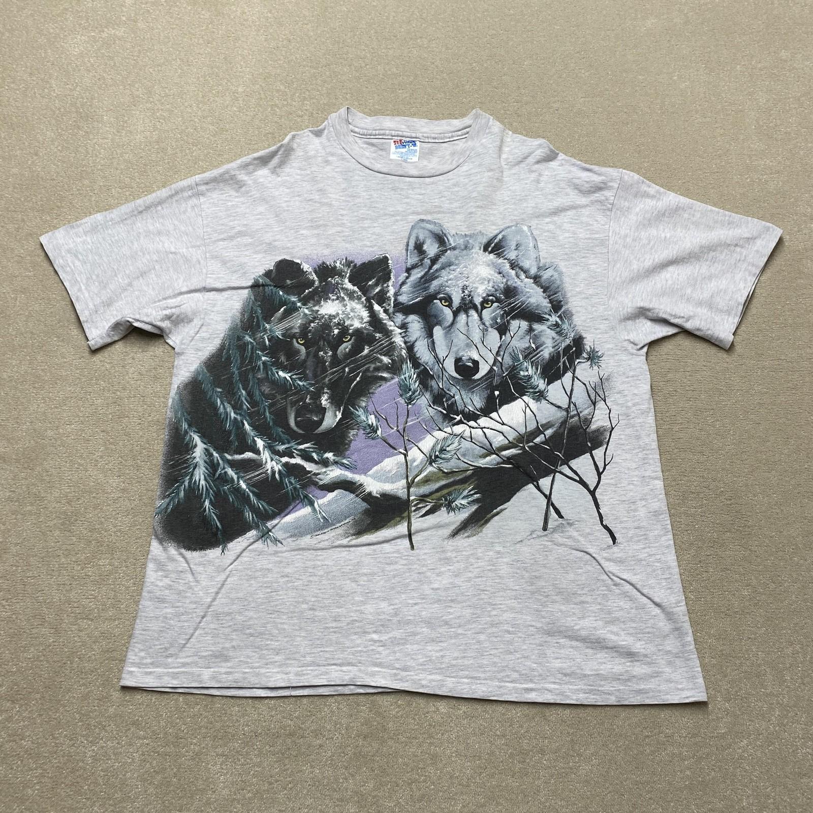 Wolf Vintage Graphic T-Shirt Mens XL Grey Wolves Double Sided Hanes Beefy-T XXXL