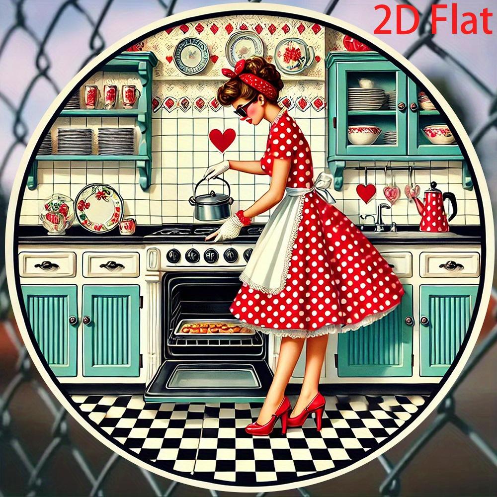 D Vintage Metallblechschild Rotes Kleid Dame Kochen Wanddeko Man Cave Bar Zuhause Garten Plakette