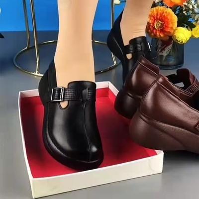 Muffin Shoes Women's Thick-soled Soft Leather Handmade One-word Buckle Single Shoes Retro Round Head Comfortable Soft Sole 2025 Spring Women's Shoes
