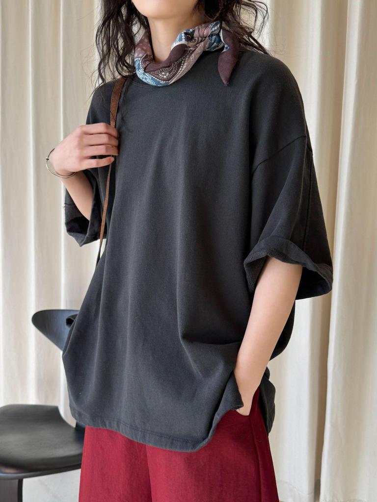 Korean Style Oversized Fleece T-Shirt for Women - Round Neck & Drop Shoulder
