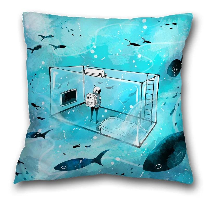 Creative Spaceman Astronaut Pillowcase Blue Green Cushion Cover Sofa Office Seat    Ornament Home Decoration