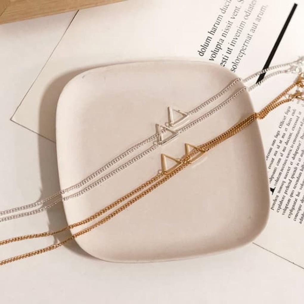 

Women s Geometric Triangle Mask Chain Layered Necklace Silver