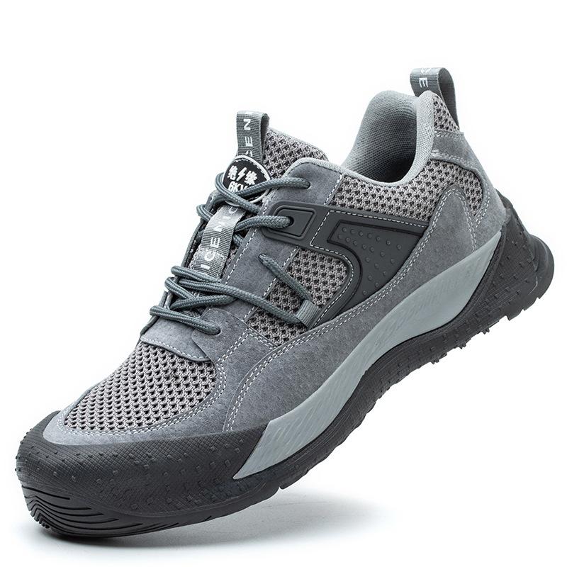 

Splash-proof safe work men s shoes leather rubber sole breathable lightweight wear-resistant smash-proof puncture-proof shoes Color: Grey; Size: 46