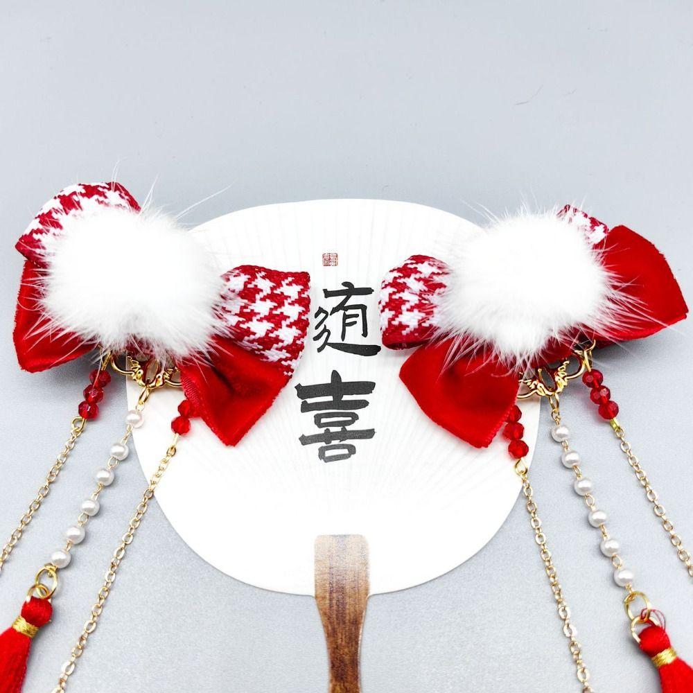 Vlasové doplňky Čínský styl Spona do vlasů Hanfu Čelenka Červená mašle Spona do vlasů Děti
