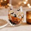 Portable Outdoor Drinking Vessel Halloween Artisan Glassware, Stemless Glasses with Raised Pumpkin Ghost Black Cat Web Easy To Clean Glass Mug Design,