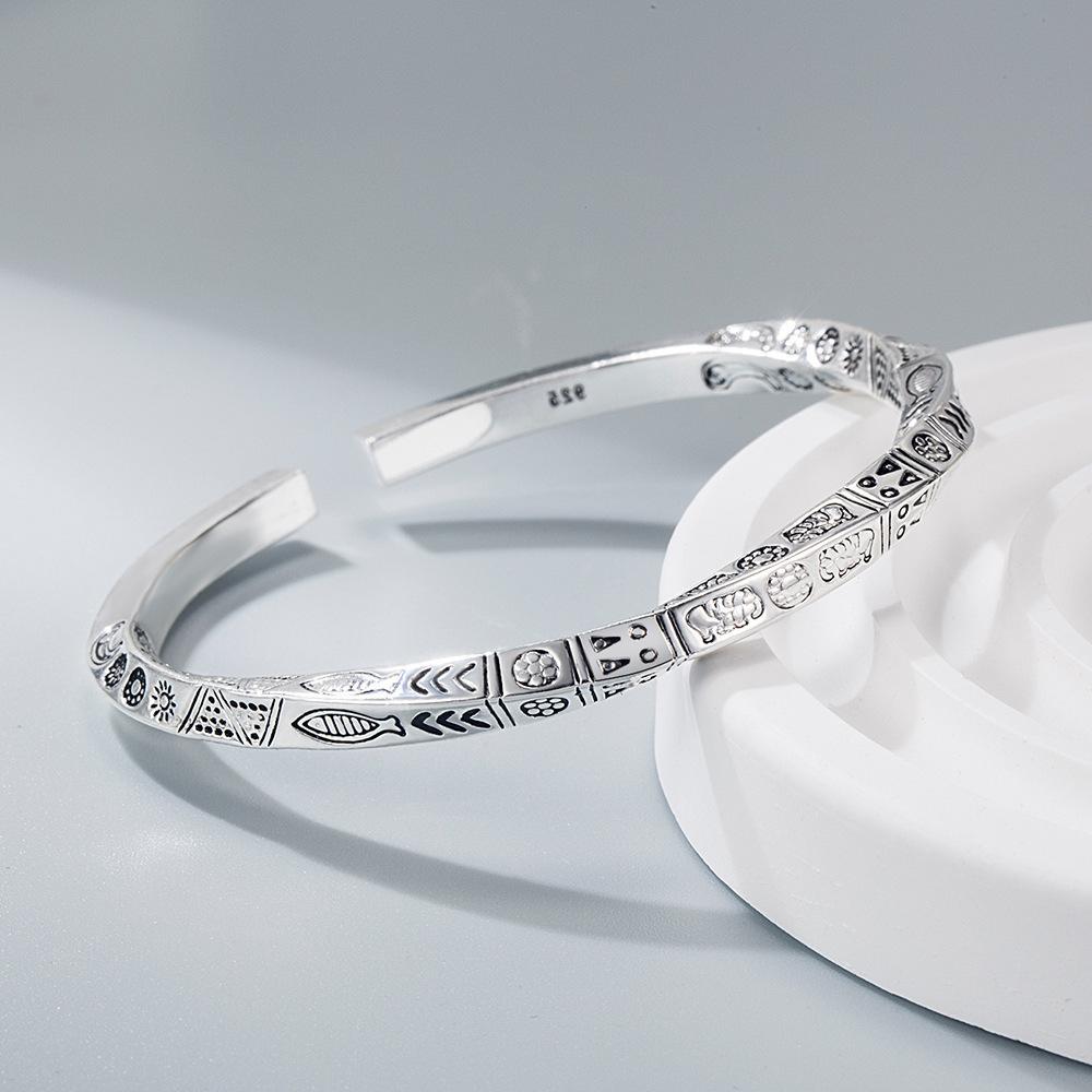Ethnic Style Personalized Möbius Ring Totem 925 Sterling Silver Fashion Retro Solid Opening Bracelets TYB606