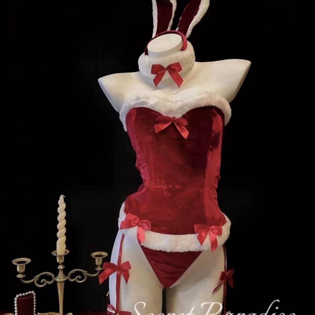Dengmi Velvet Christmas Bunny Sexy Lingerie Set