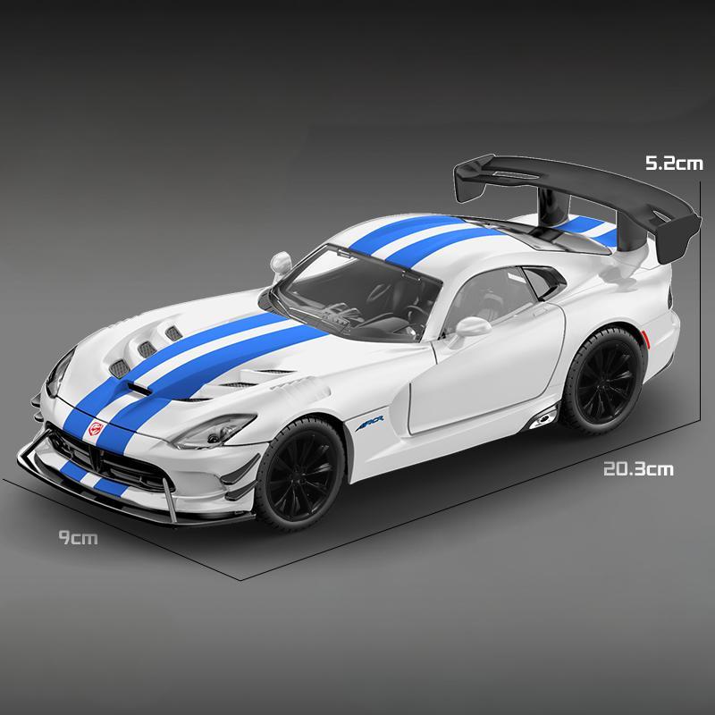 

1:24 DODGE Viper ACR 2016 Super Sports Coupe Toy Car Die Cast Metel Cars Toy Pull Back Model Cars With Sound And Light For Child синій