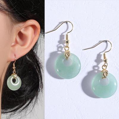Aventurine Chalcedony Peace Buckle Dangle Earrings - Elegant New Chinese Style Court Design