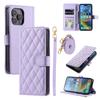 Applicable to iPhone16 mobile phone leather case 13Pro small fragrant wind rhombus plaid diagonal span leather case 14plus portable rope
