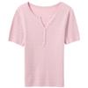 Sancai Plus Size Spring Round Neck Cable Knit Short Sleeve Top