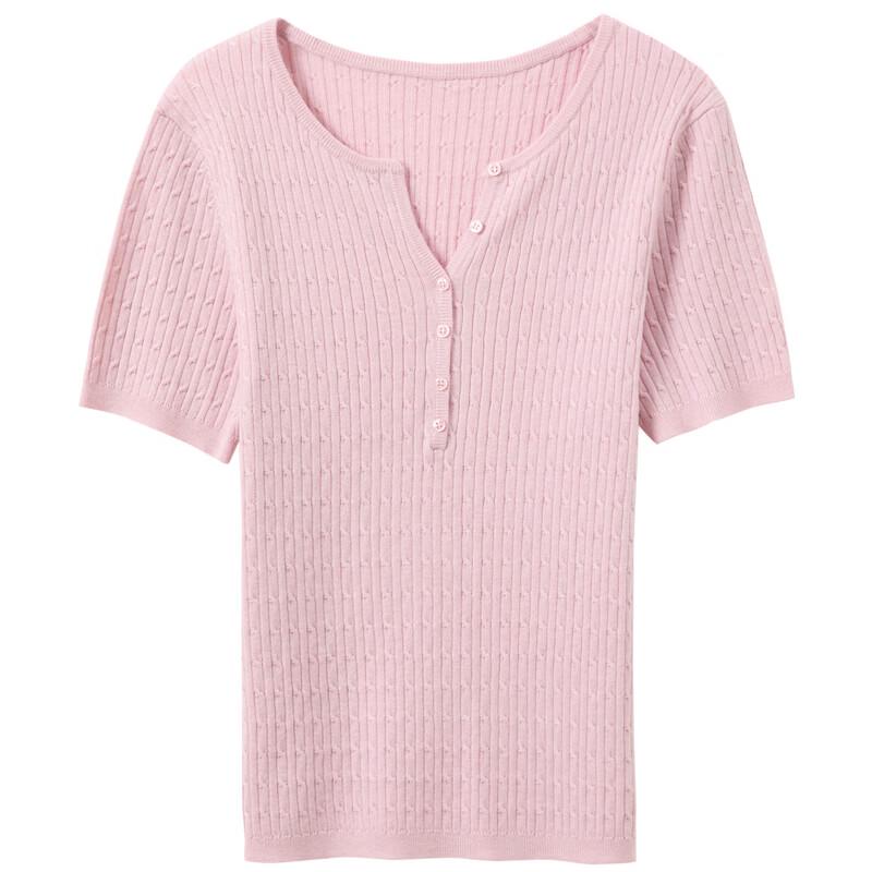 Sancai Plus Size Spring Round Neck Cable Knit Short Sleeve Top