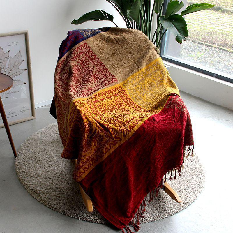 All-Season Chenille Nepali Ethnic Sofa Throw Blanket Shawl Tapestry