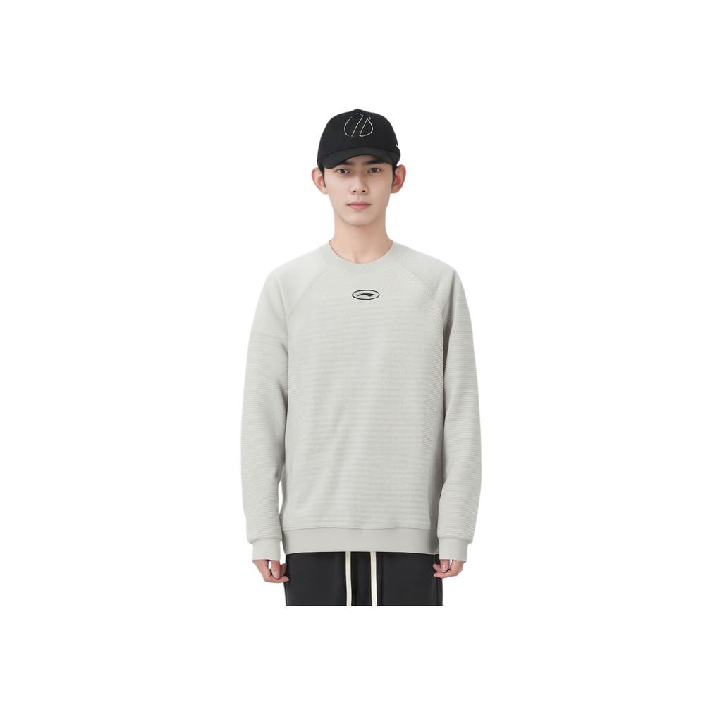 Li-Ning Cba Series Solid Color Round Neck Sports Sweatshirt Men Sweatshirt Light-Gray AWDU079-2