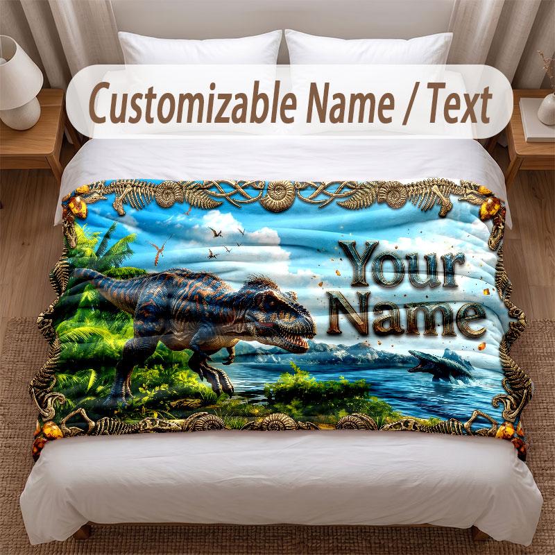 Coperta Morbida a Tema Dinosauri Personalizzata con Stampa Nome Testo Coperta Calda Decorazione Divano Casa Camera da Letto