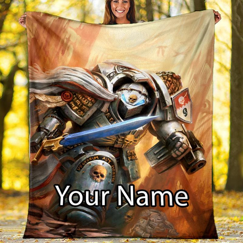 Custom Name Warhammer 40K Theme Printed Blanket - Perfect for Couch, Bed, Travel & Outdoor Use | Machine Washable, Cozy & Durable.