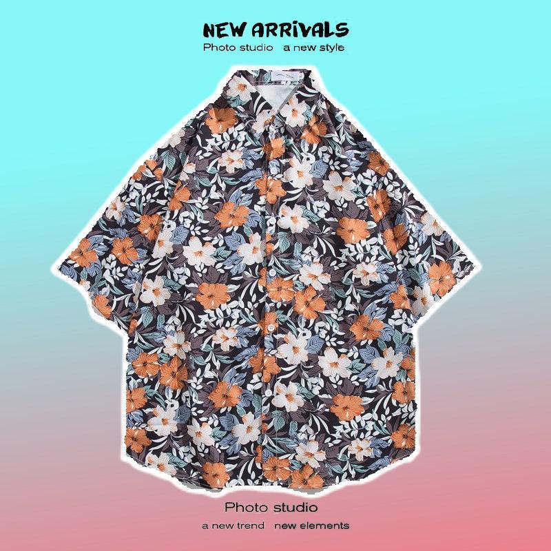 

Модные летние гавайские пляжные рубашки с цветочным принтом, мужские повседневные рубашки с короткими рукавами 3XL оранжевый