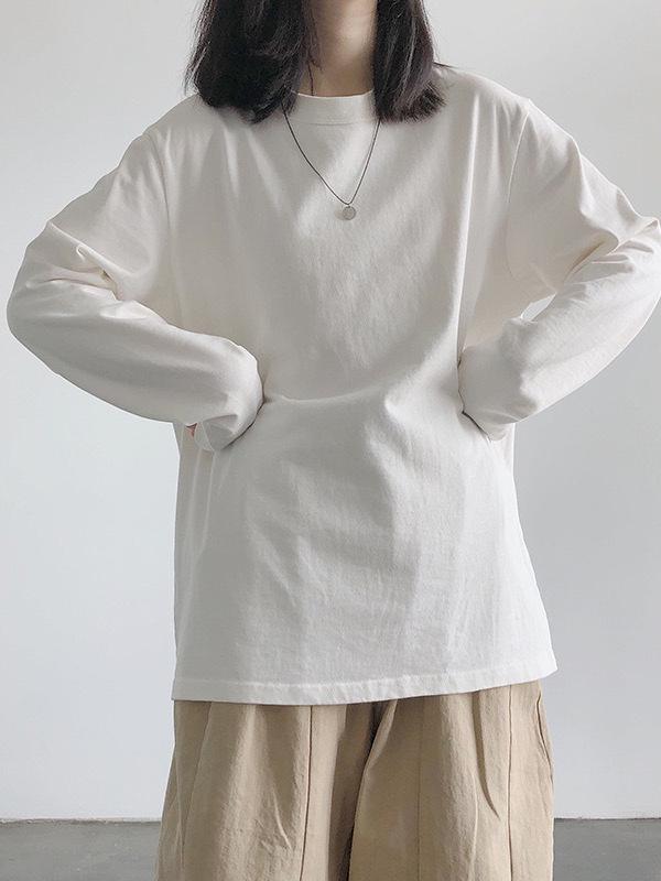 2025 Autumn Korean Style Women's White Base Layer: Solid Color Long Sleeve T-Shirt for Students - Trendy & Simple Design