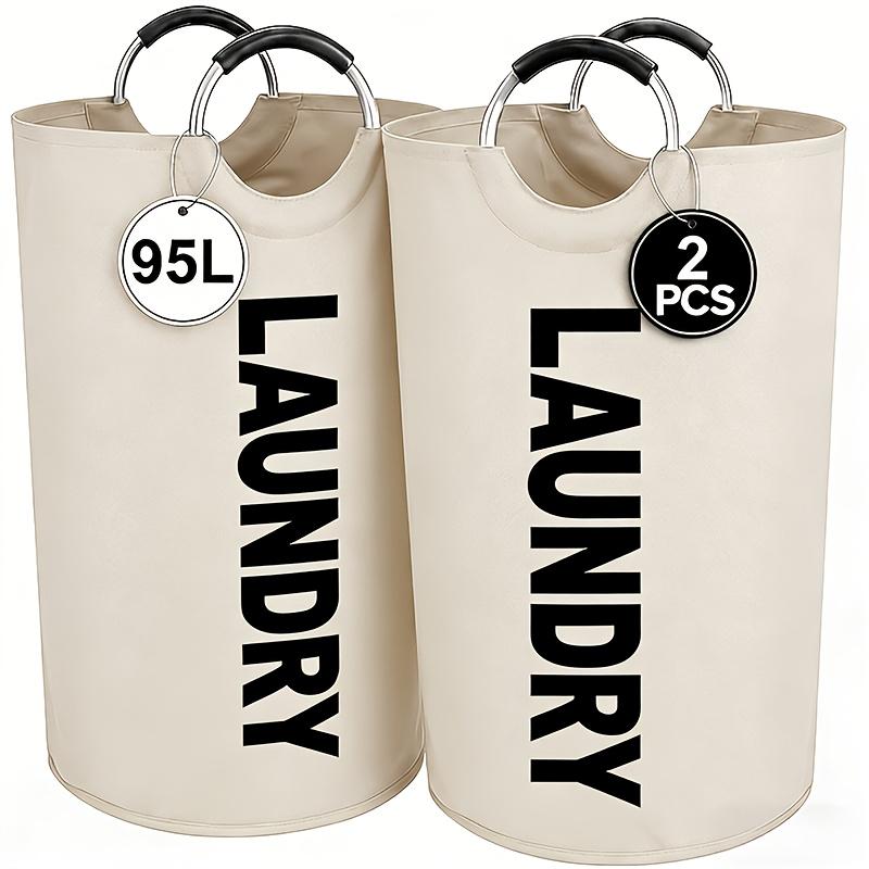 

2Extra-large capacity laundry basket set - Heavy-duty high-quality Oxford fabric foldable laundry bag Ideal household laundry basket and clothing 2Set - White