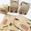 5Pcs Merry Christmas Gift Boxes House Shape Kraft Paper Candy Cookie Bags Packaging Boxes Christmas Tree Pendant Party Decor