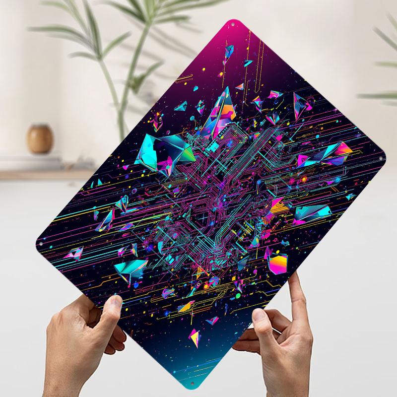 Abstract Circuit Board With Geometric Shapes Tinplate Poster Customized Wall Art Vintage Retro Metal Signs for Office Decoration