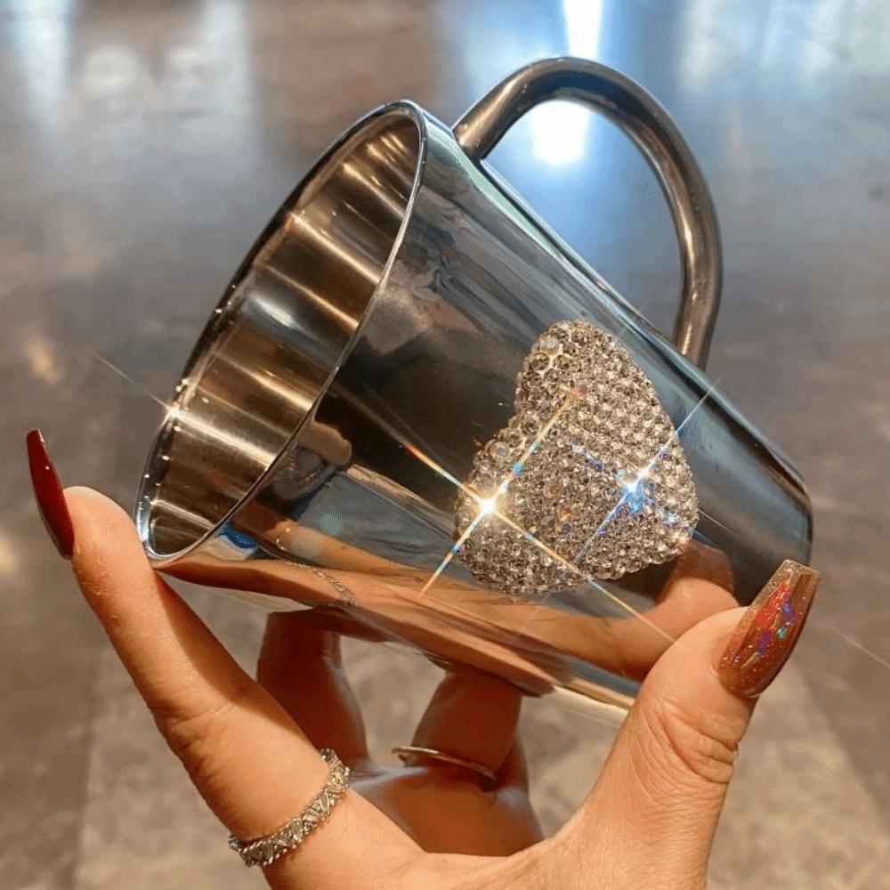 Creative Sparkling Water Cup Stainless Steel Modern Glass Cup Bling Coffee Mug  Desktop Decoration