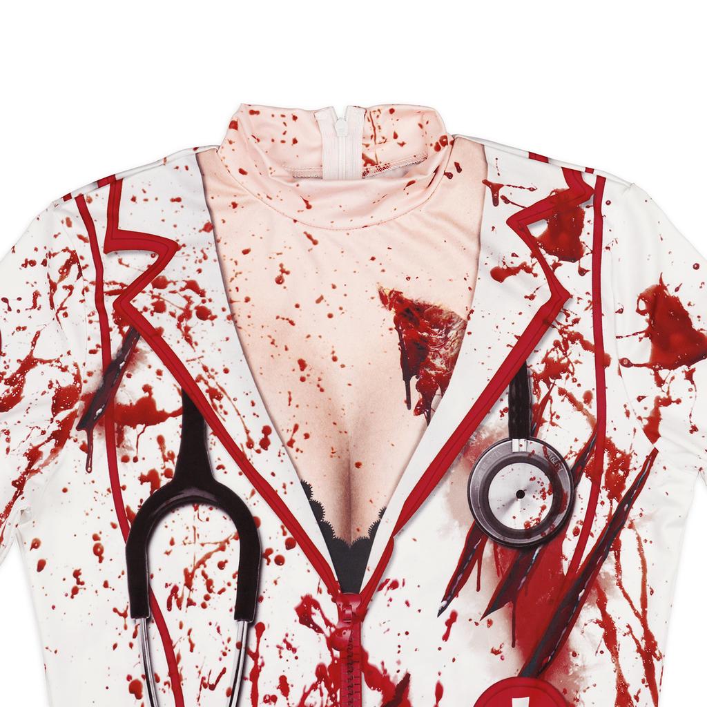 Hot Selling Women's Halloween Nurse Zombie Crew Neck Slim Sleeve Dress Women
