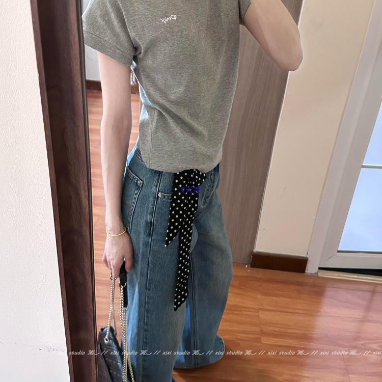 Silk Polka Dot Tie Waist Scarf: Long, Narrow Belt & Ribbon for Trousers, Waist Cincher, or Accessory