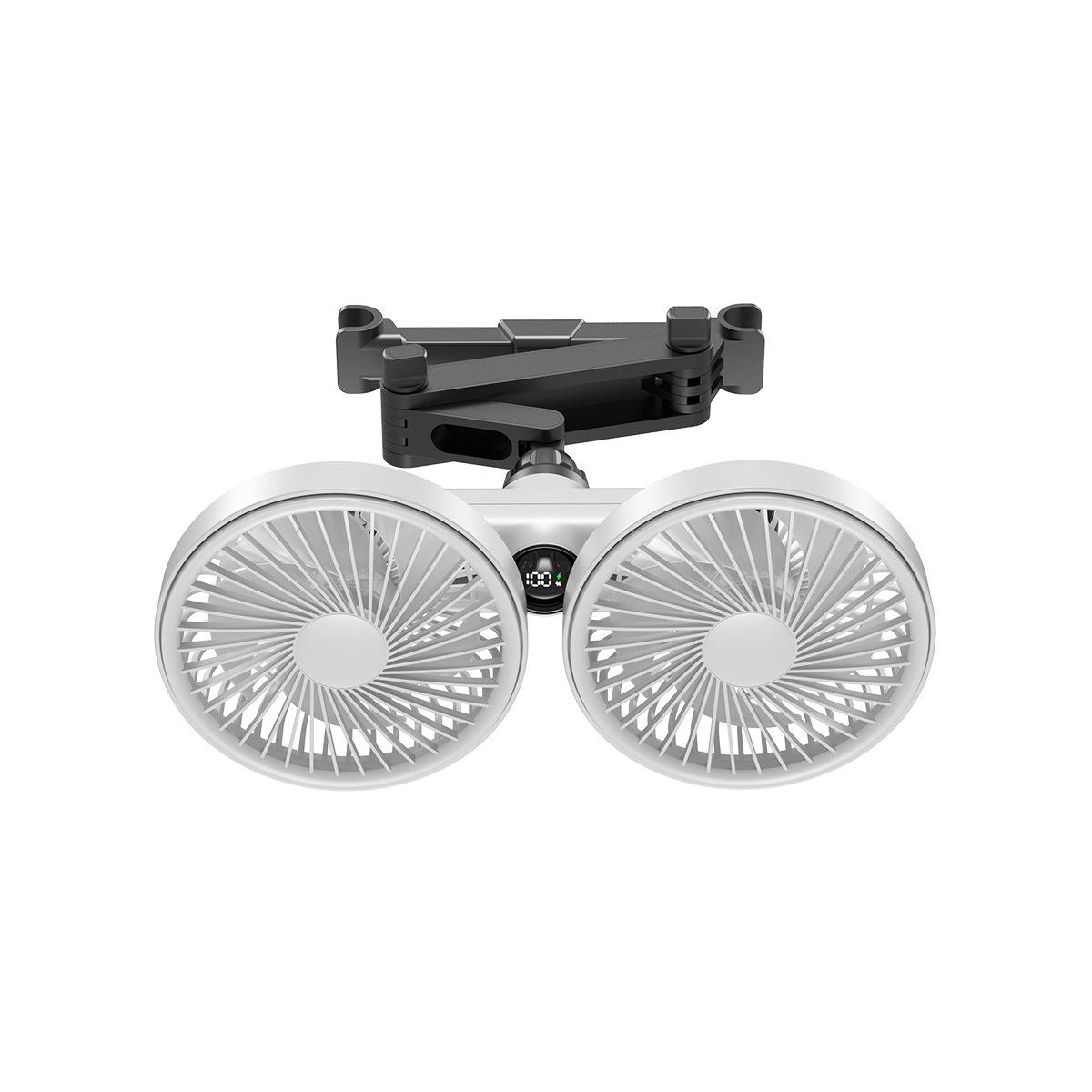 2026 Dual-Head Car Fan for Front & Rear Seats - Adjustable Strong Wind Power with Suction Cup & Folding Design USB Direct Plug