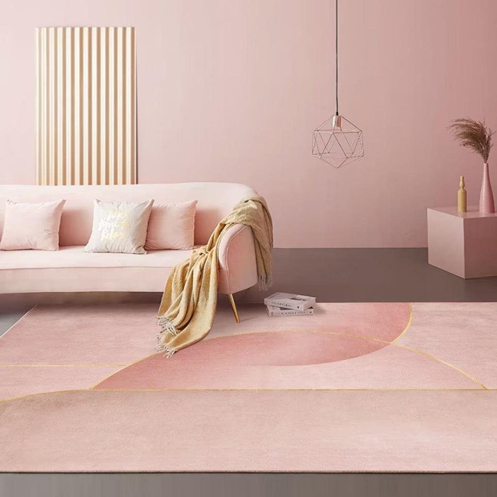 Modern Minimalist Carpets for Living Room Light Luxury Geometric Pink Floor Mat Fluffy Soft Coffee Table Bedroom Rug Non-slip