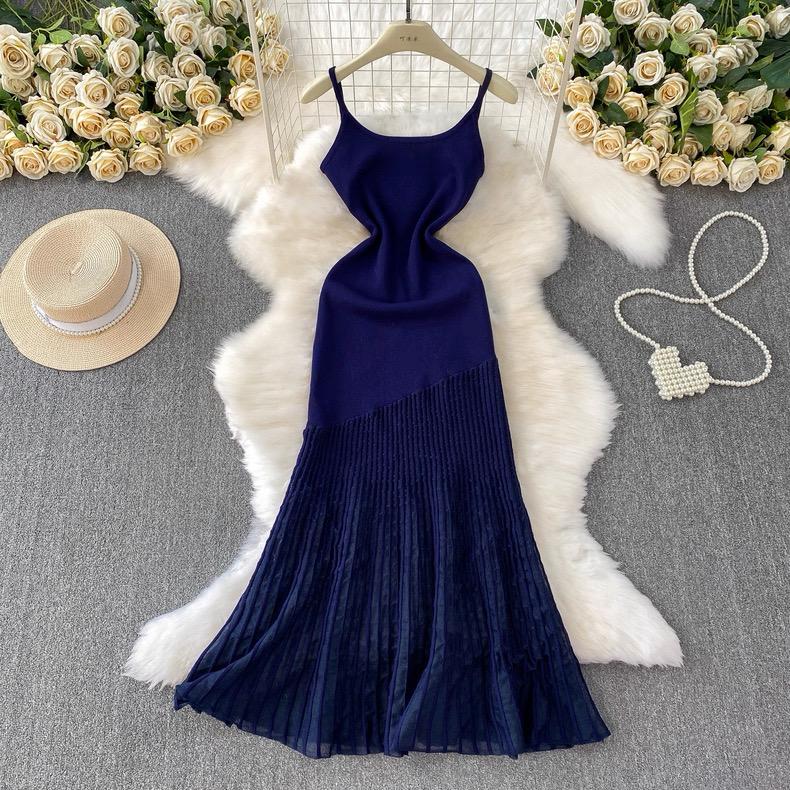 Summer Korean Style Women's Clothing Sleeveless Sweater Dress Tank Knit Long Dress with Fish Tail Woman Dresses