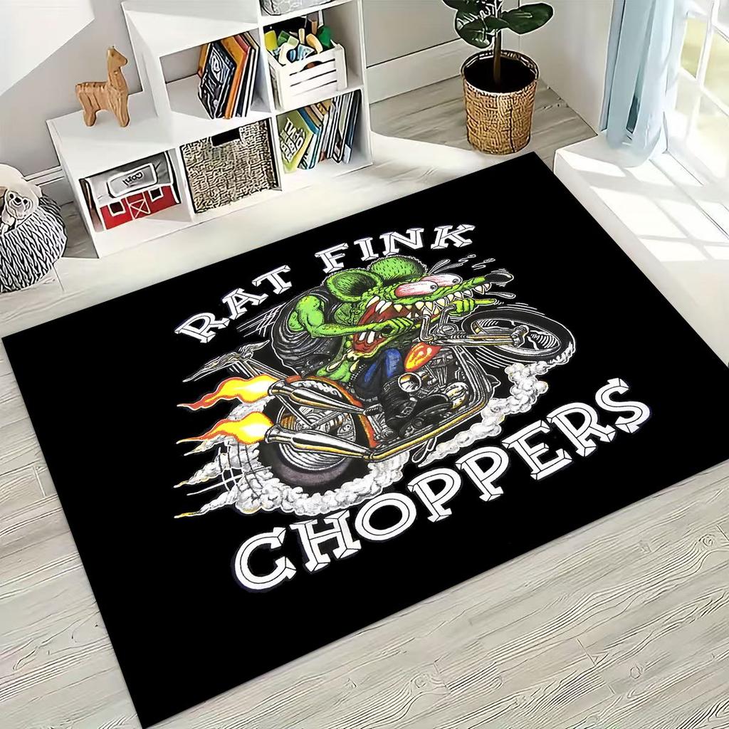 3D Rebellious RAT FINK Auto's Bord Cartoon Vloerkleed voor Slaapkamer Woonkamer Bank Huis Deurmat Decoratie, Groot Kinder Speel Antislip Vloermat