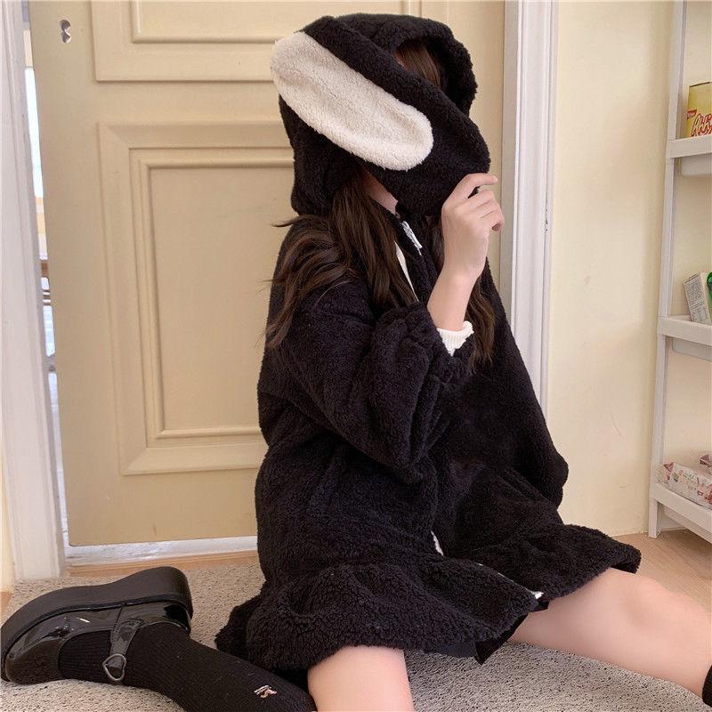 Giacca con cappuccio in peluche da donna a forma di coniglio - Stile moda Autunno/Inverno 2022
