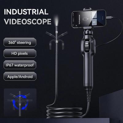 1080P HD Car Inspection Industrial Endoscope Type-C 360° Bi-directional Rotating Joint IP64 Waterproof Camera with 8 LEDs IOS Android Universal