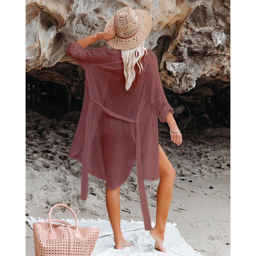 

Women s Long Shirt Cover Up Button Down Beach Tunic Robe, Solid Color Swimwear Outerwear 0982 One size fits all червоний