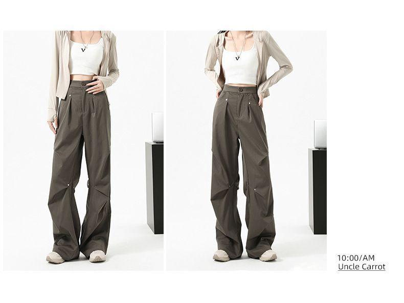 Women's 2025 Quick-Dry Rivet Work Pants: Spring/Summer, Narrow Straight-Leg, Casual, Wide-Leg