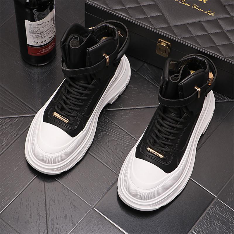 

2024 Новые осенне-зимние мужские высокие ботинки на платформе с бархатными теплыми ботинками, мужская мода, британская нескользящая повседневная хлопковая обувь 38 чёрный