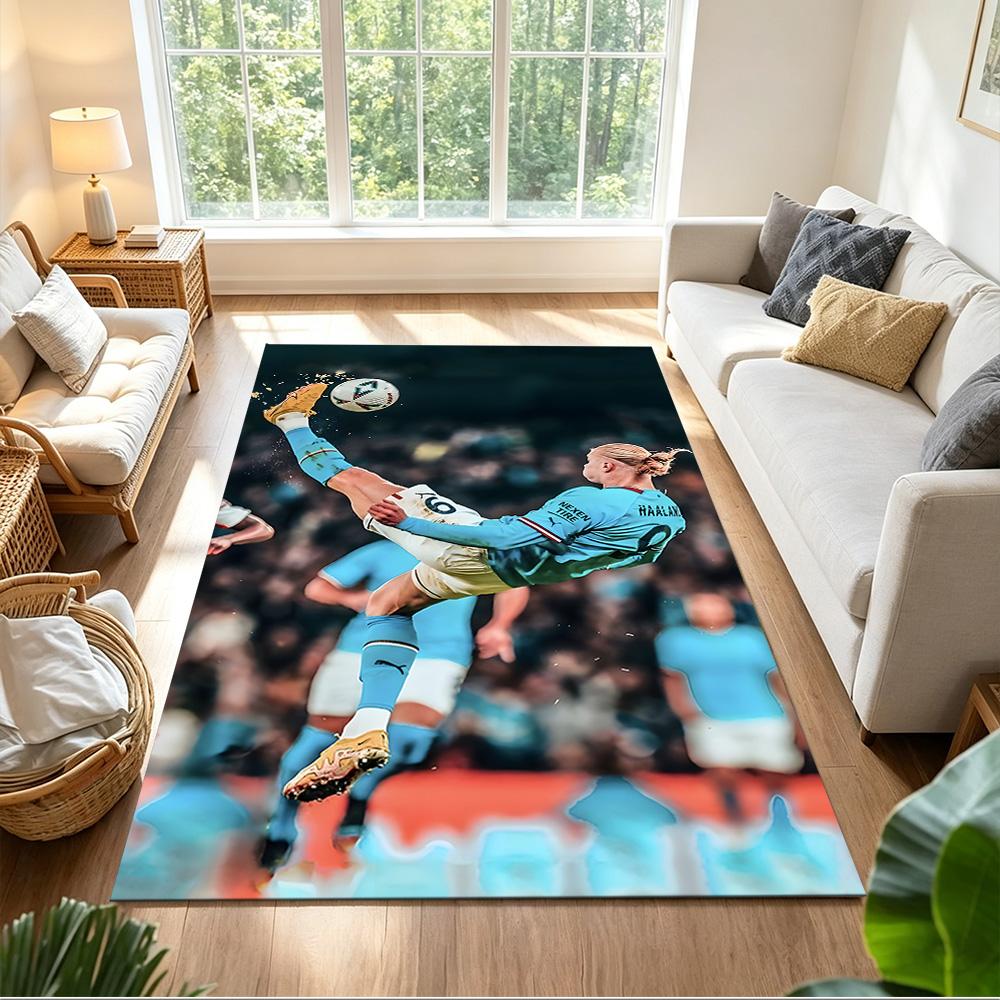 Erling Haaland Football Action Anti-slip Rug Compact Foldable Construction Water-resistant & Washable Office & Lounge Rug Retro American Style