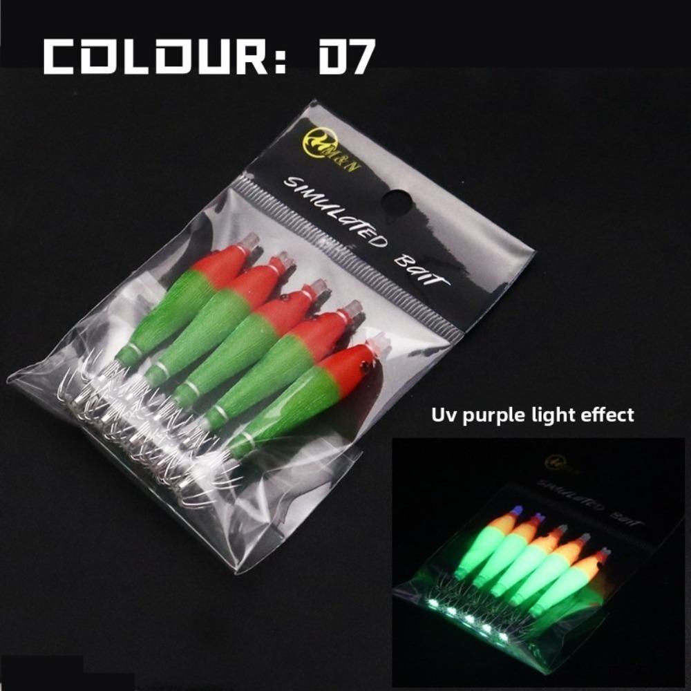 5pcs/bag Luminous UV Fishing Octopus Jig Blowing Tube Squid Hook Explosion Hook Freshwater Fishing