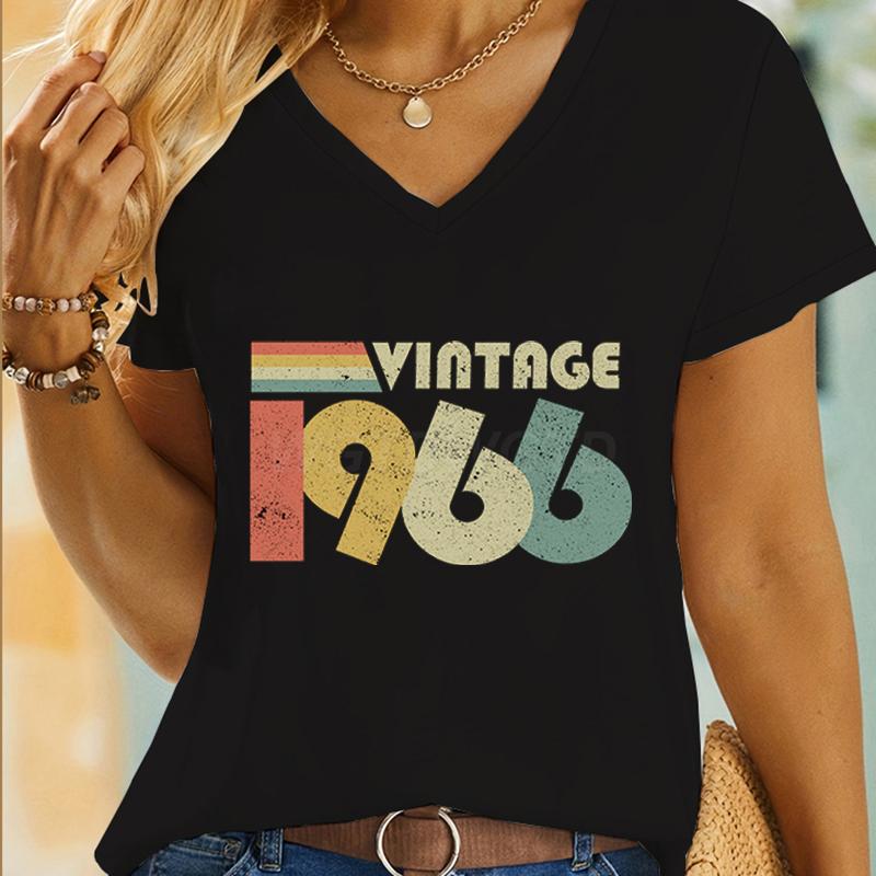 Women 60th Birthday Essential Classic Tops Vintage 1960 To 1969 Graphic T Shirts Short Sleeve Vneck 60 Years Old TShirt Tops