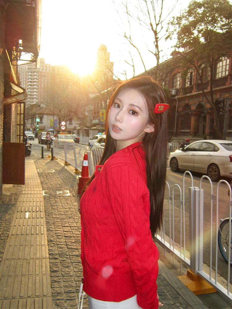 Korean Style Embroidered Pony Logo Knit Cardigan, Versatile Autumn Winter Round Neck Cable Sweater for Women