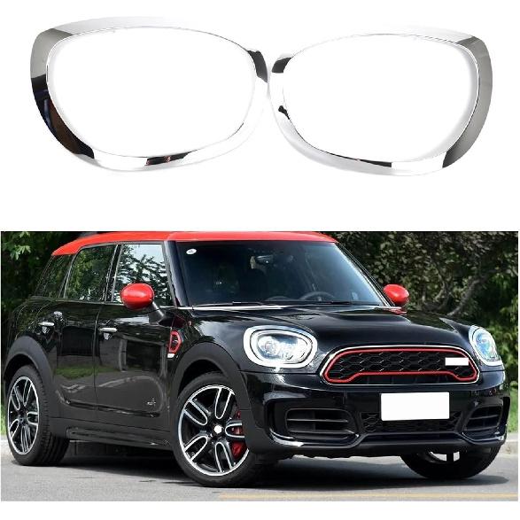Compatible For BMW Mini Cooper Countryman F60 2017-2021 Chrome Headlight Ring Bezel Trim Surround Cover Left Right 51137388117 51137388118(1Pair)
