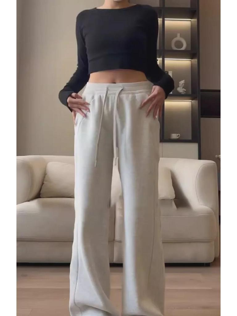 Lässige Jogginghose mit hohem Bund und Samtfutter für Damen: Schmaler, lockerer, gerader Schnitt – Ideal für Herbst & Winter