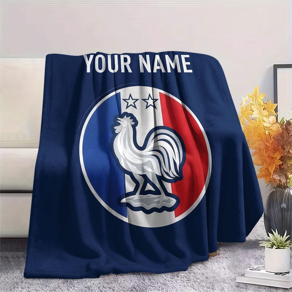 Custom Name,France National Football Team Printed Flannel Blanket, Soft Throw for Bedroom Sofa, Washable, Christmas Present, Great Gift.