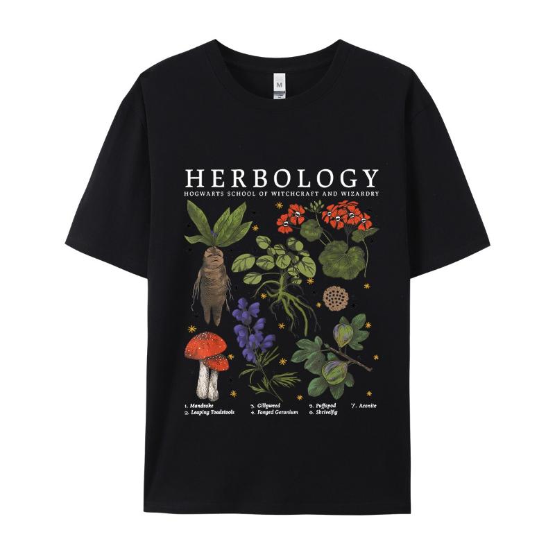 Cotton 100% Hot-selling New Herbology Hogwarts School of Women's Round-neck Short-sleeved T-shirt Aesthetic Clothes Graphic