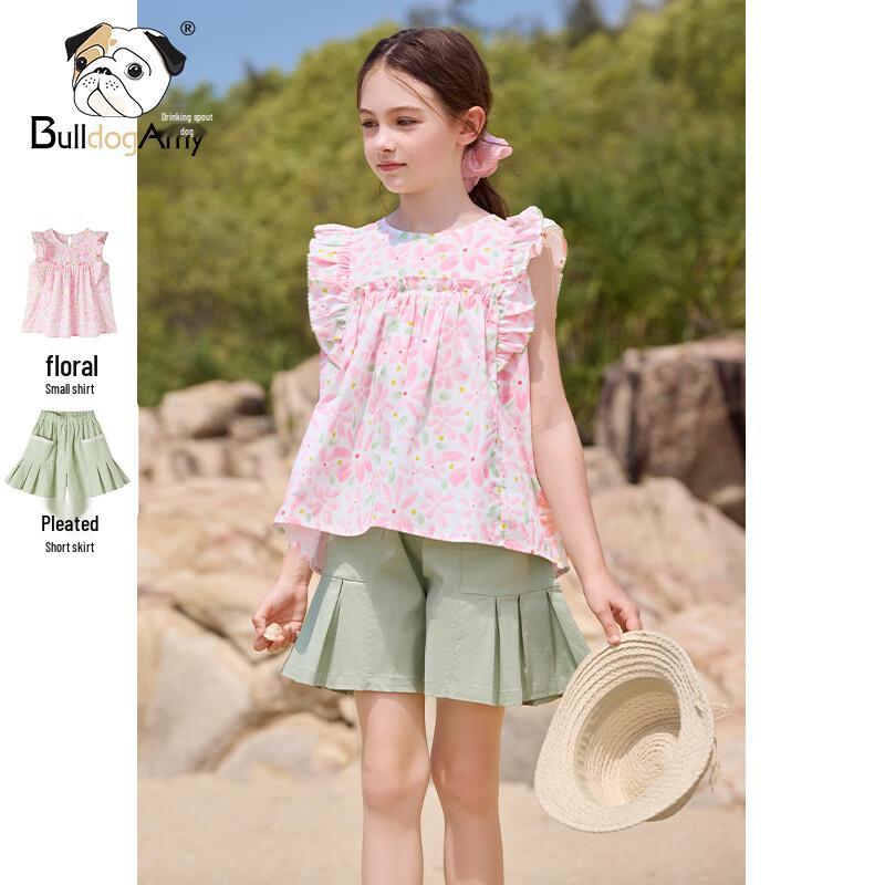 CHANZUIGOU Girls  Floral Sleeveless Top & Pleated Skirt Set 140