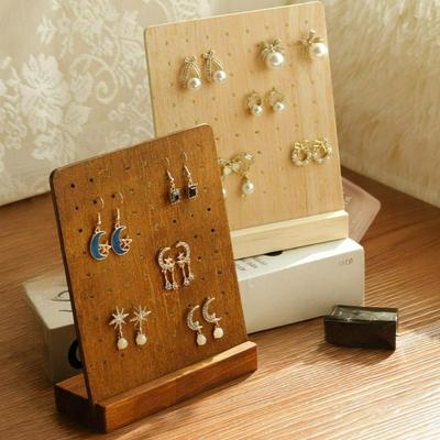 72 Holes Wooden Earrings Display Stand Desktop Ear Stud Dangle Earring Holder Jewelry Storage Rack Counter Showcase Prop